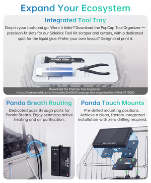 BIQU PopCap top cover for Snapmaker U1 — integrated tool tray, Panda Breath routing ports and Panda Touch mounts