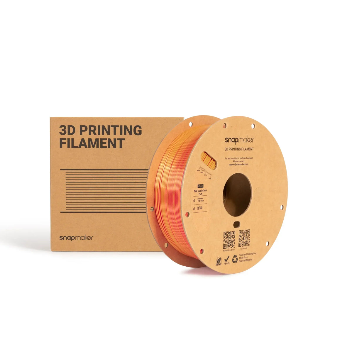 Snapmaker Silk Dual-Color PLA Filament in Sunset Ember — spool, view 4