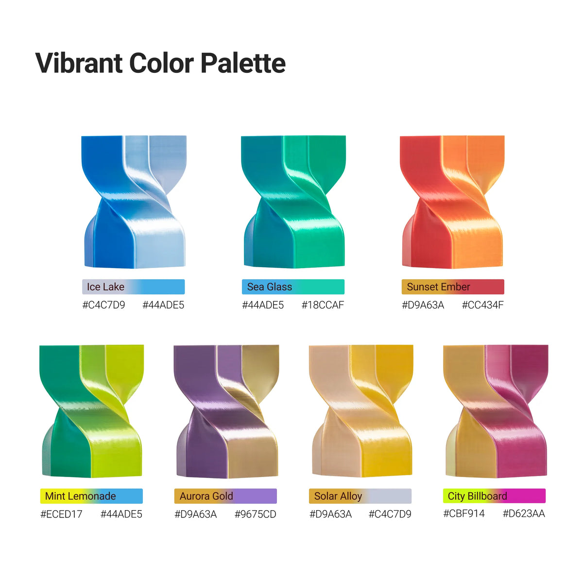 Snapmaker Silk Dual-Color PLA Filament — vase printed with a dynamic dual-color shift