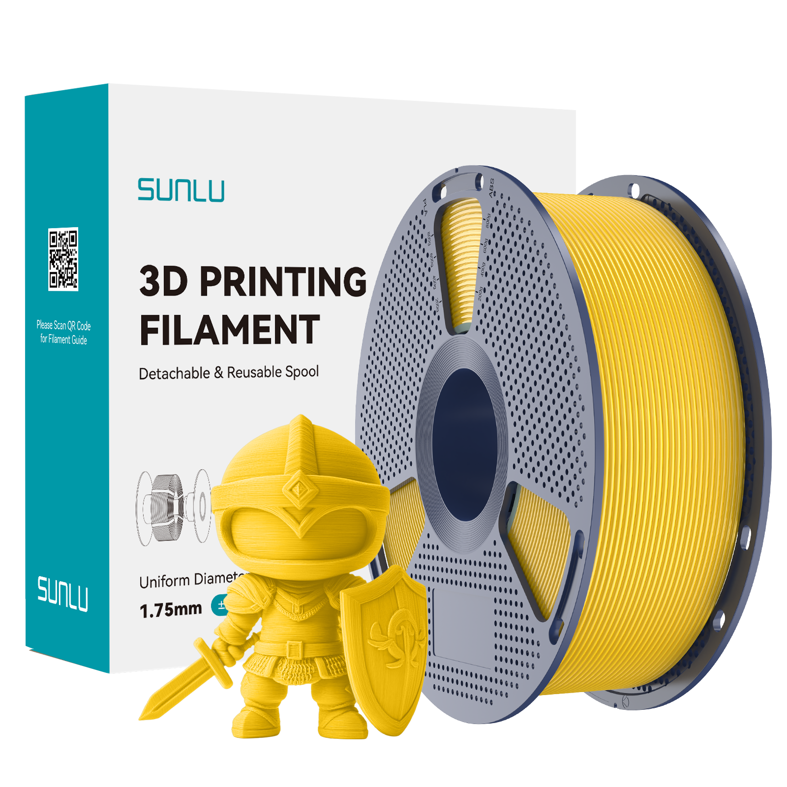 Sunlu PLA+ Filament — Vivid Yellow 1 kg spool, second view