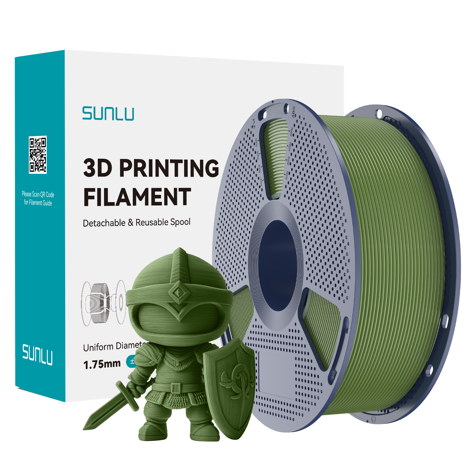 Sunlu PLA+ Filament — Olive Green 1 kg spool